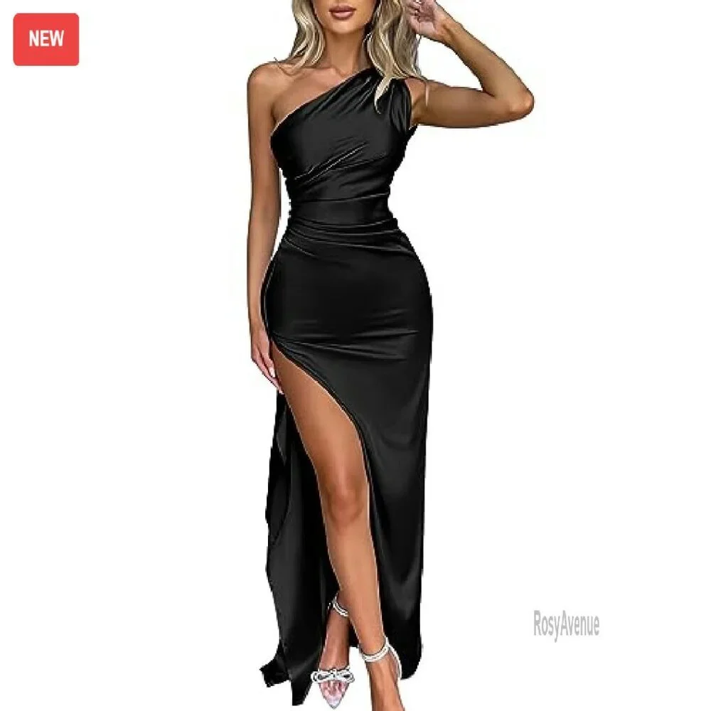 One Shoulder High Split Maxi Dress Formal Evening Gown - Picture 2 of 8